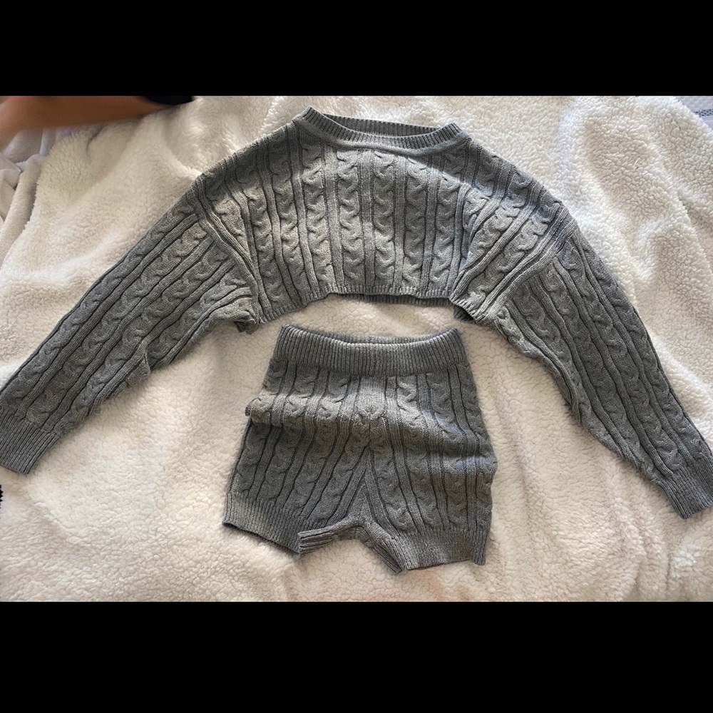 Fashion Nova Heather Grey Knitted Sweater Set